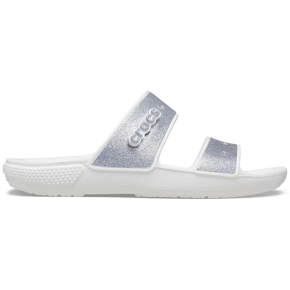 Silver / White Men's Crocs Classic Glitter Sandals | NZ 1236FDNM